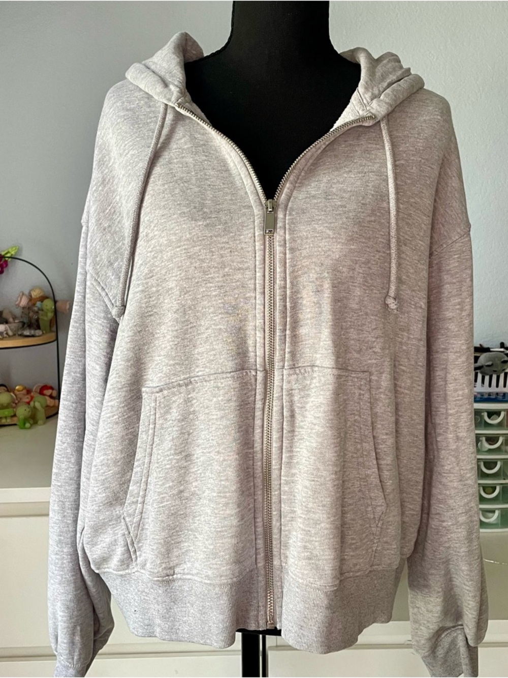 H&M Divided Basics Light Gray Drawstring Zip-Up Hoodie Adult Size Medium Unisex
